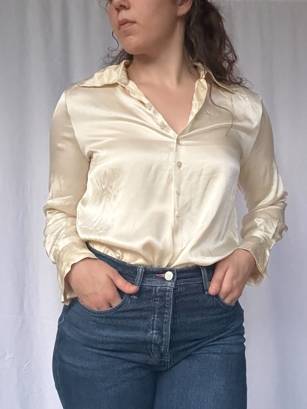 Vintage Laundry by Shelli Segal 100% Silk Blouse Butter Yellow - Large